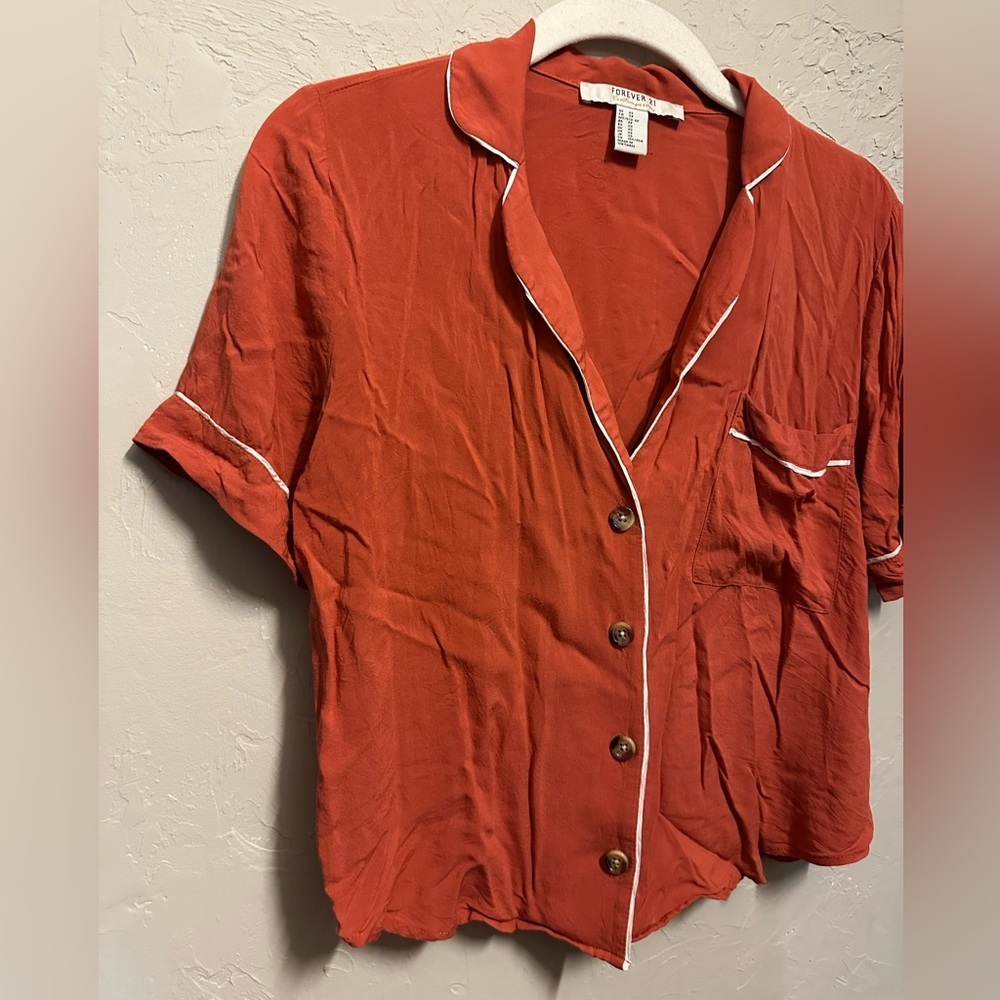 Forever 21 Orange Button Front Shirt - xsmall - Picture 2 of 4